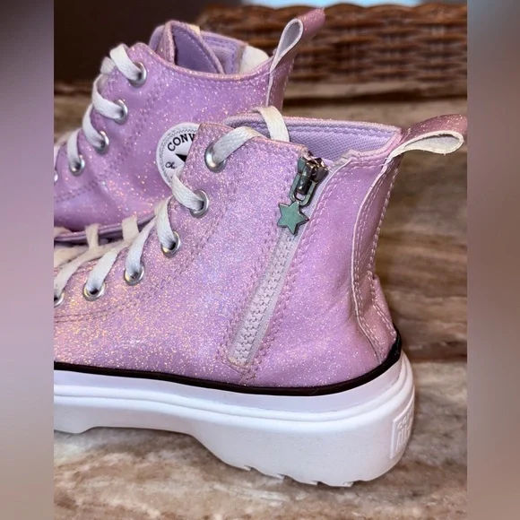 Kids CONVERSE Chuck Taylor All Star lugged lift platform prism glitter. Size 4 - Picture 4 of 9